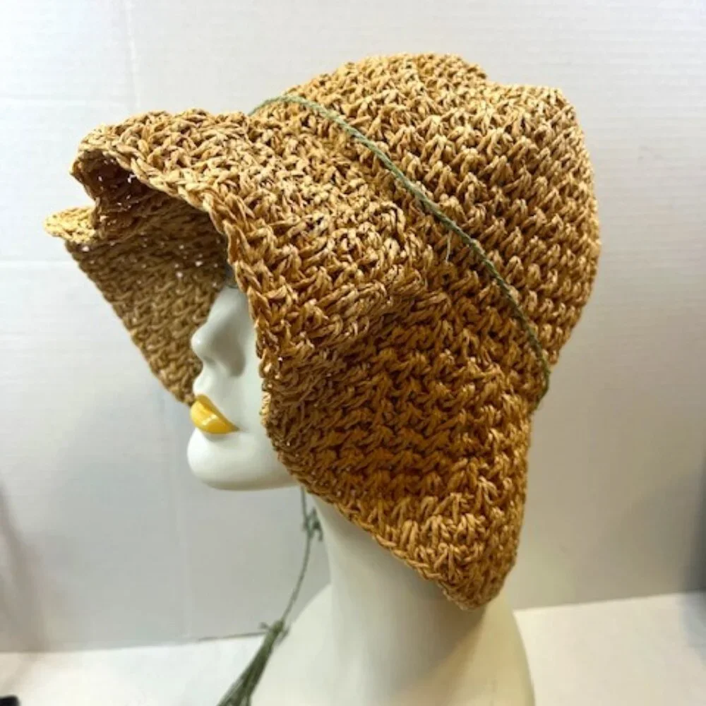 Steve Madden Crocheted Paper Straw Floppy Summer Sun Travel Hat Lightweight - Picture 4 of 15